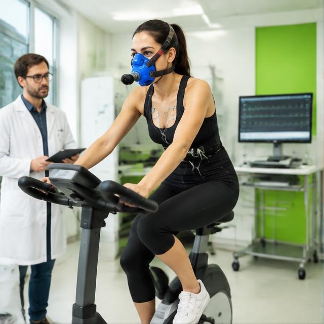 A volunteer taking part in an exercise assessment
