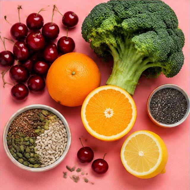 Fresh fruit, vegetables, and seeds