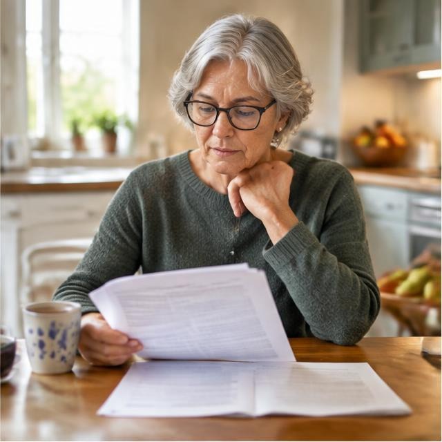 A person reviewing research paperwork at home
